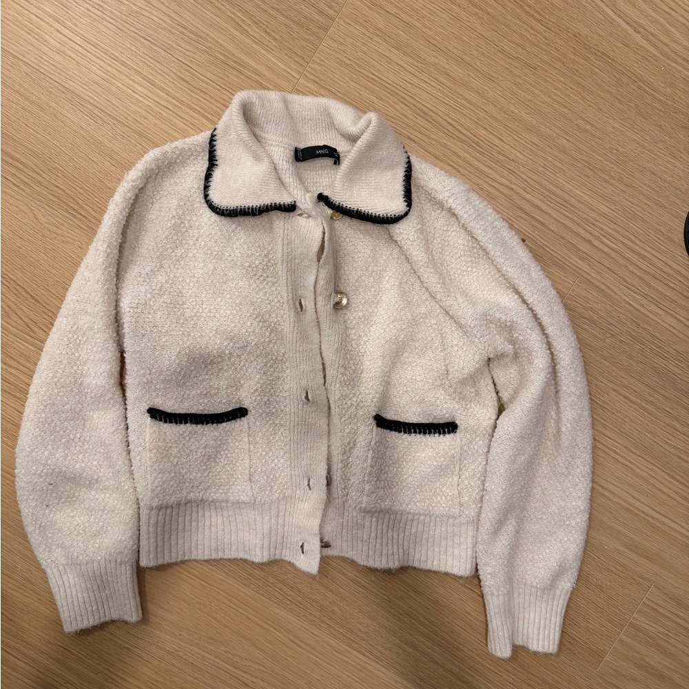Mango Cream Teddy Jacket with Black Accents